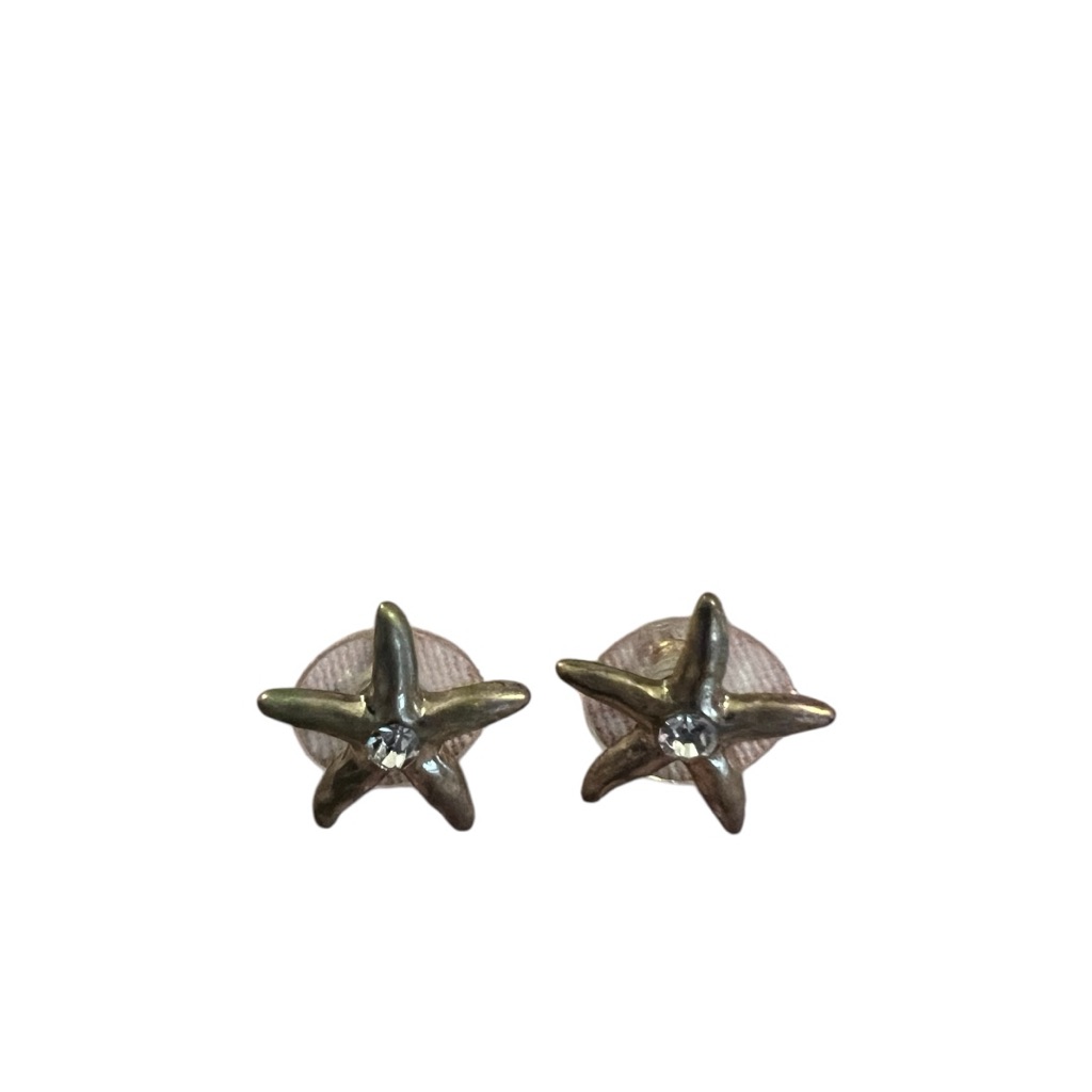 Womens Gold Star Fish With Silver Jewel Post Earrings Preowned Womens Gold Star Fish With Silver Jewel Post Earrings Preowned
